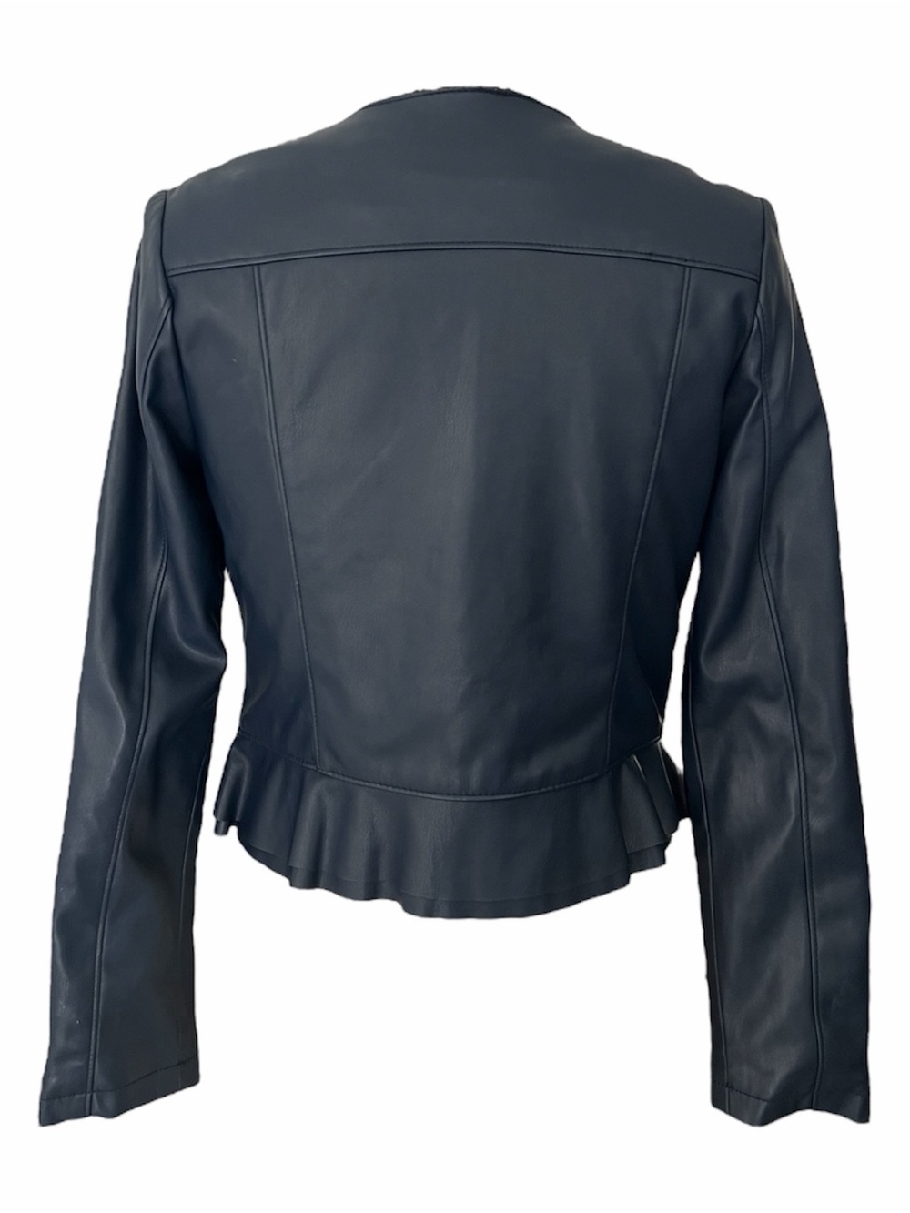 Zara Ruffled Navy Pleather Jacket - Picture 4 of 5